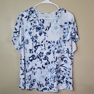 Maurices Blue and White Floral Polo Blouse